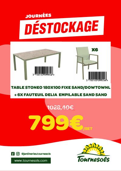 Promotion sur table Stoneo 180x100 fixe graphite Sand/Dowtownl